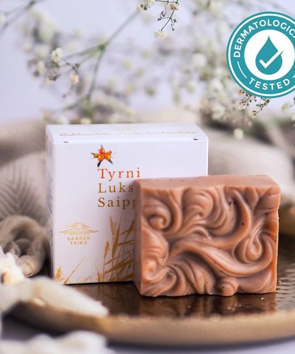 Saaren Taika Tyrni Luksus Spa Saippua, kosteuttava, sopii mm. ruusufinni-, rosacea- ja couperosa iholle